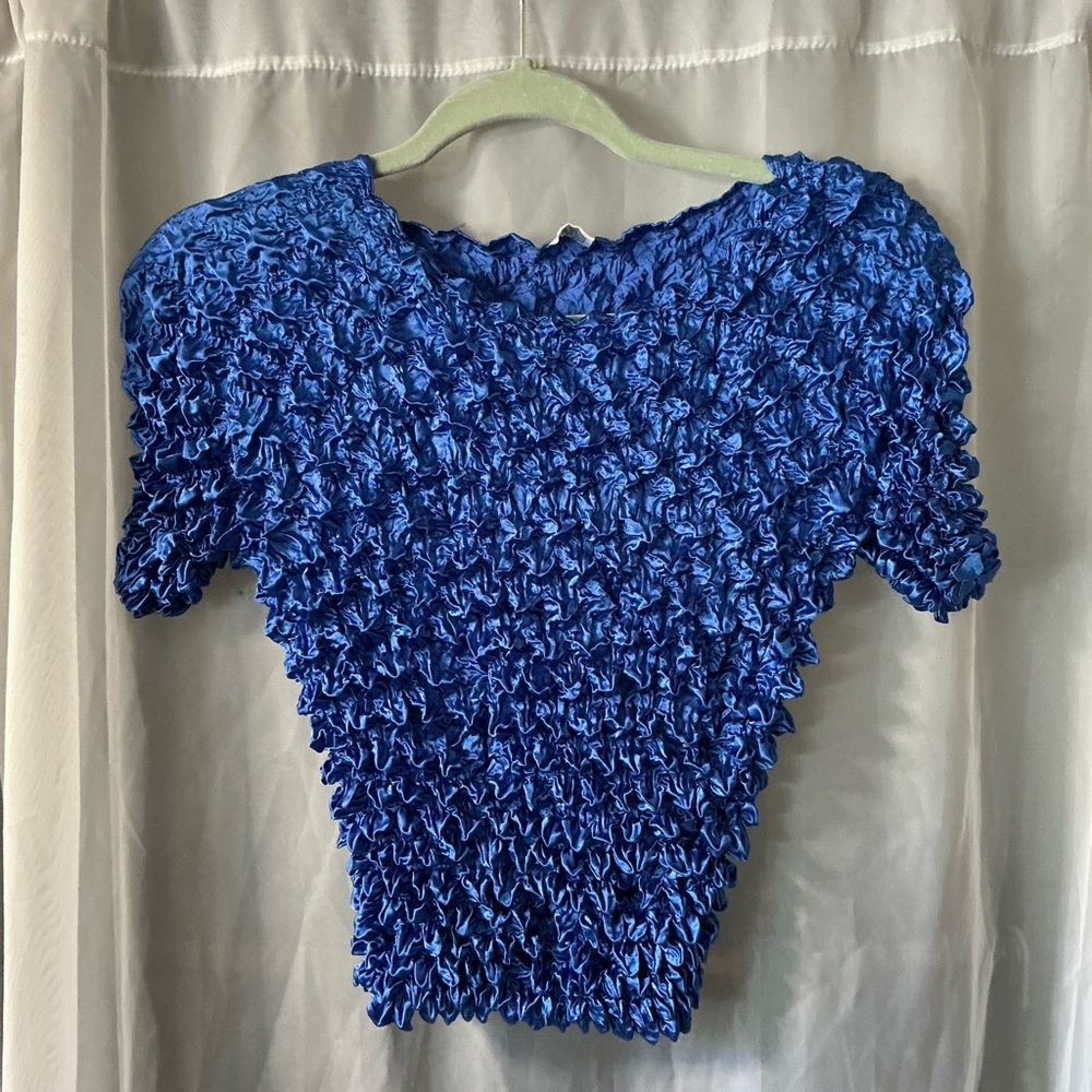 Y2K Blue Textured popcorn stretch Women's Top one size vintage